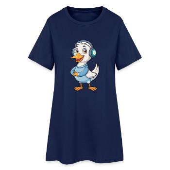 Goose Funny Cartoon Character Headphone Music - Women’s T-Shirt Dress - light navy - Front
