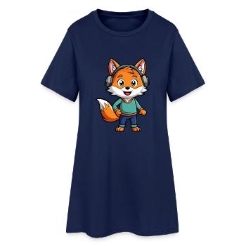 Fuchs Lustige Zeichentrickfigur Kopfhörer Musik - Frauen T-Shirt-Kleid - Light Navy - Vorne
