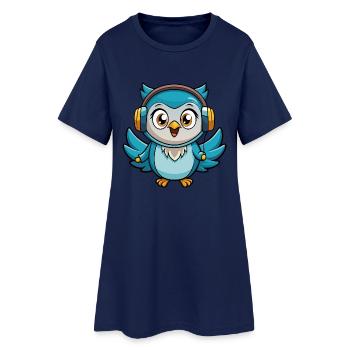 Owl Funny Cartoon Character Headphone Music - Women’s T-Shirt Dress - light navy - Front