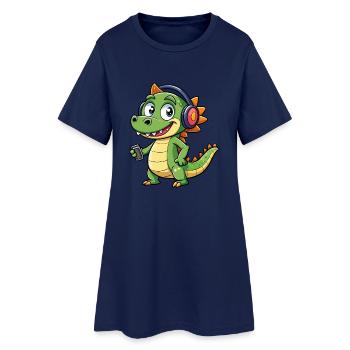 Crocodile Funny Cartoon Character Headphone Music - Women’s T-Shirt Dress - light navy - Front