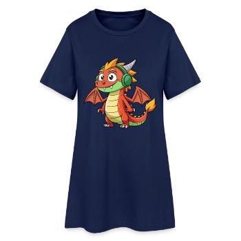 Dragon Funny Cartoon Character Headphone Music - Women’s T-Shirt Dress - light navy - Front