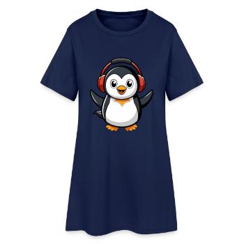 Penguin Funny Cartoon Character Headphone Music - Women’s T-Shirt Dress - light navy - Front
