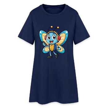 Papillon Drôle Dessin Animé Personnage Casque Musique - Robe T-shirt Femme - marine clair - Devant