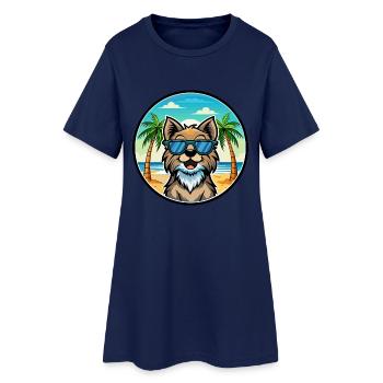 Schwedische Lapphund Hunderasse Cartoon Sonnenbrille Strand - Frauen T-Shirt-Kleid - Light Navy - Vorne