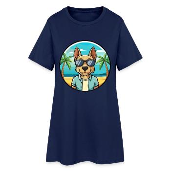 Thai Ridgeback Dog Breed Cartoon Sunglasses Beach - Women’s T-Shirt Dress - light navy - Front