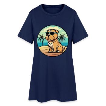 Shar Pei Hunderasse Cartoon Sonnenbrille Strand - Frauen T-Shirt-Kleid - Light Navy - Vorne