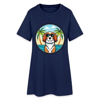 Welsh Springer Spaniel Chien Race Cartoon Beach - Robe T-shirt Femme - marine clair - Devant