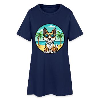 Spielzeug Foxterrier Hund Rasse Cartoon Sonnenbrille Strand - Frauen T-Shirt-Kleid - Light Navy - Vorne