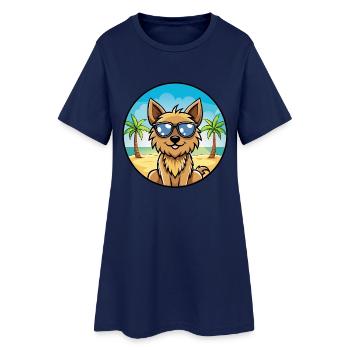 Silky Terrier Hund Rasse Cartoon Sonnenbrille Strand - Frauen T-Shirt-Kleid - Light Navy - Vorne