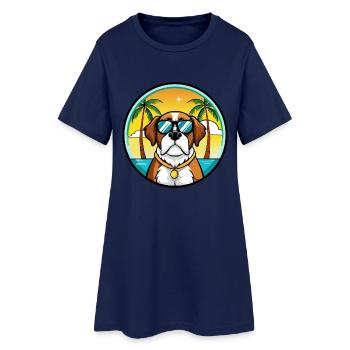 St Bernard Dog Breed Cartoon Sunglasses Beach - Women’s T-Shirt Dress - light navy - Front