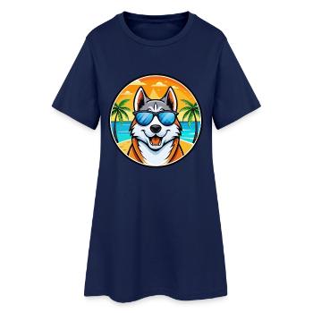 Sibérien Laika Chien Race Dessin Animé Lunettes De Soleil Plage - Robe T-shirt Femme - marine clair - Devant