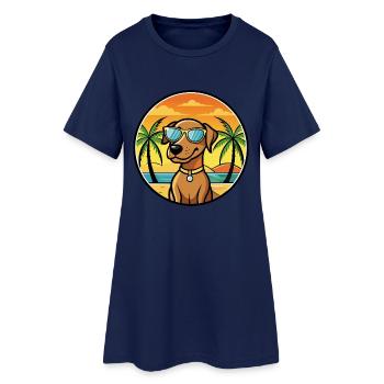 Vizsla Dog Breed Cartoon Sunglasses Beach - Women’s T-Shirt Dress - light navy - Front