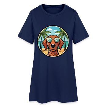 Wirehaired Vizsla Dog Breed Cartoon Sunglass Beach - Women’s T-Shirt Dress - light navy - Front