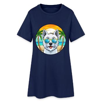 West Highland Terrier Dog Breed Cartoon Sunglasses - Women’s T-Shirt Dress - light navy - Front