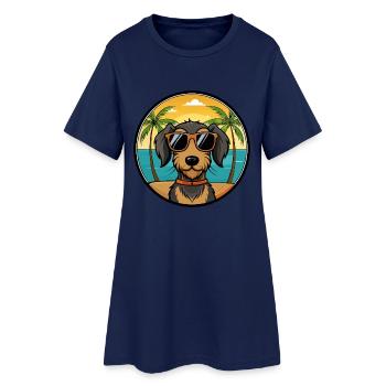 Wirehaired Dachshund Dog Breed Cartoon Sunglasses - Women’s T-Shirt Dress - light navy - Front