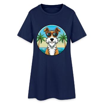 Draht Foxterrier Hunderasse Cartoon Sonnenbrille Strand - Frauen T-Shirt-Kleid - Light Navy - Vorne