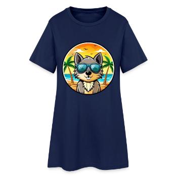 Schipperke Dog Breed Cartoon Sunglasses Beach - Women’s T-Shirt Dress - light navy - Front