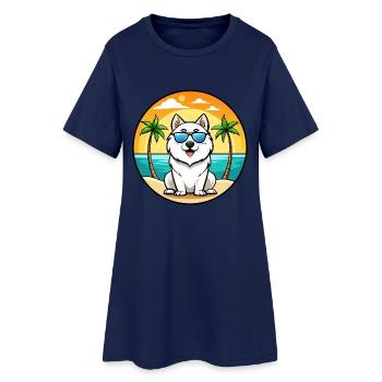Samojede Hunderasse Cartoon Sonnenbrille Strand - Frauen T-Shirt-Kleid - Light Navy - Vorne