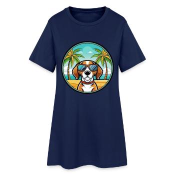 Treeing Walker Coonhound Race Chien Dessin Animé Plage - Robe T-shirt Femme - marine clair - Devant