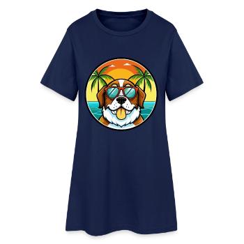 Saint Bernard Dog Breed Cartoon Sunglasses Beach - Women’s T-Shirt Dress - light navy - Front