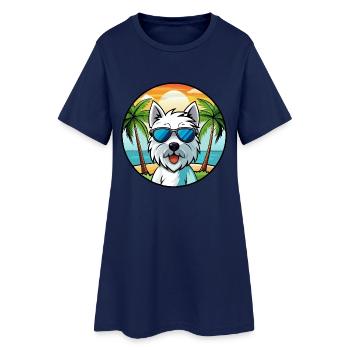Westie Hunderasse Cartoon Sonnenbrille Strand - Frauen T-Shirt-Kleid - Light Navy - Vorne