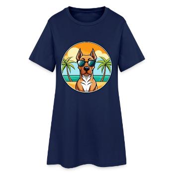 Rhodesian Ridgeback Dog Breed Cartoon Sunglasses - Women’s T-Shirt Dress - light navy - Front