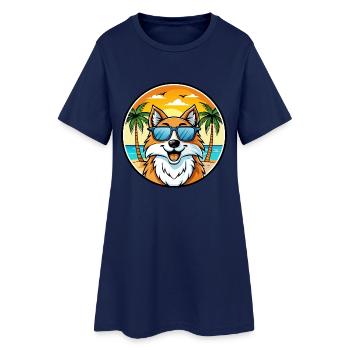 Scotch Collie Chien Race Dessin Animé Lunettes de Soleil Plage - Robe T-shirt Femme - marine clair - Devant