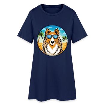 Rough Collie Chien Race Dessin Animé Lunettes De Soleil Plage - Robe T-shirt Femme - marine clair - Devant