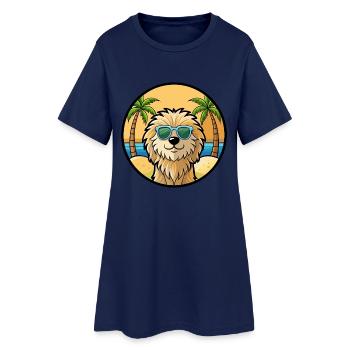 Puli Chien Race Dessin Animé Lunettes De Soleil Plage - Robe T-shirt Femme - marine clair - Devant