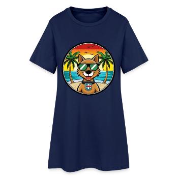 Portugais Chien de garde race dessin animé lunettes de soleil plage - Robe T-shirt Femme - marine clair - Devant