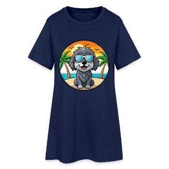 Portuguese Water Dog Breed Cartoon Sunglass Beach - Women’s T-Shirt Dress - light navy - Front