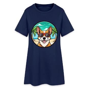 Portugiesische Podengo Hunderasse Cartoon Sonnenbrille - Frauen T-Shirt-Kleid - Light Navy - Vorne