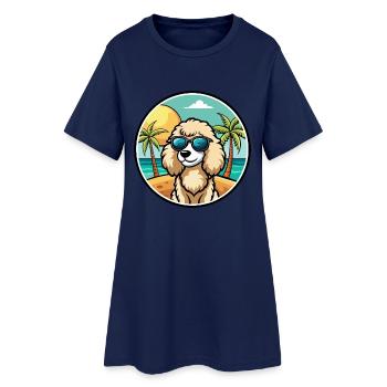 Pudel Hund Rasse Cartoon Sonnenbrille Strand - Frauen T-Shirt-Kleid - Light Navy - Vorne