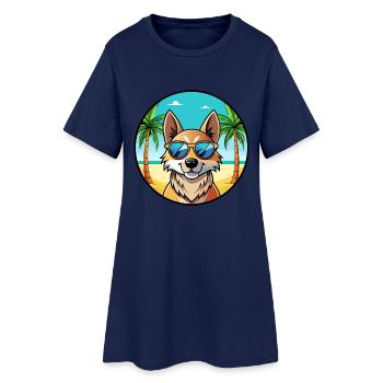 Slovensky Kopov Hunderasse Cartoon Sonnenbrille Strand - Frauen T-Shirt-Kleid - Light Navy - Vorne