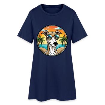 Polnischer Windhund Hund Rasse Cartoon Sonnenbrille Strand - Frauen T-Shirt-Kleid - Light Navy - Vorne