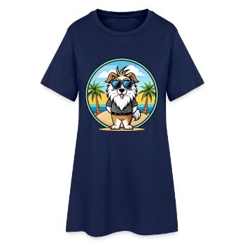 Chien de berger picard race dessin animé lunettes de soleil plage - Robe T-shirt Femme - marine clair - Devant