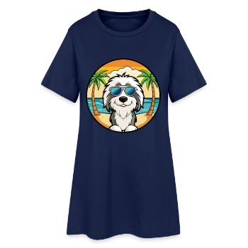 Polnische Tiefland-Schäferhund-Rasse Cartoon-Sonnenbrille - Frauen T-Shirt-Kleid - Light Navy - Vorne