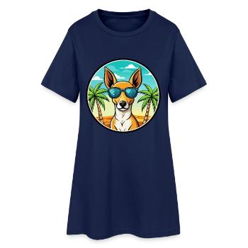 Podenco Canario Hunderasse Cartoon Sonnenbrille Strand - Frauen T-Shirt-Kleid - Light Navy - Vorne