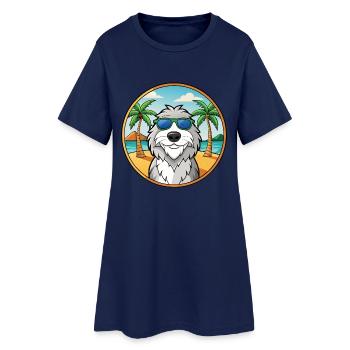 Polnische Schäferhundrasse Cartoon Sonnenbrille Strand - Frauen T-Shirt-Kleid - Light Navy - Vorne