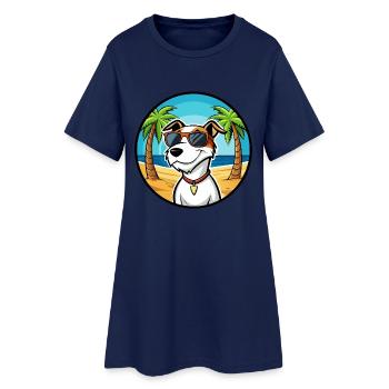 Parson Russell Terrier Hunderasse Cartoon Beach - Frauen T-Shirt-Kleid - Light Navy - Vorne