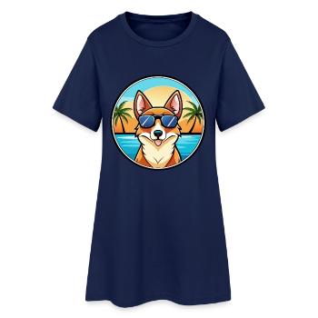 Norwegian Lundehund Dog Breed Cartoon Sunglasses - Women’s T-Shirt Dress - light navy - Front
