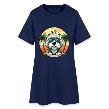 Vieux chien de berger anglais race dessin animé lunettes de soleil plage - Robe T-shirt Femme - marine clair - Devant
