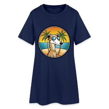 Old Croatian Sighthound Dog Breed Cartoon Beach - Women’s T-Shirt Dress - light navy - Front
