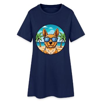 Lancashire Heeler Hunderasse Cartoon Sonnenbrille Strand - Frauen T-Shirt-Kleid - Light Navy - Vorne