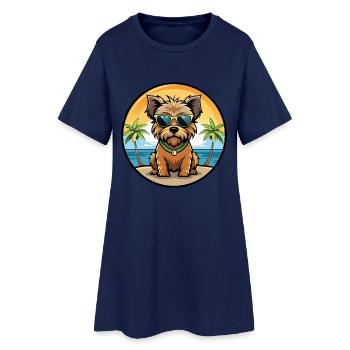 Norfolk Terrier Hunderasse Cartoon Sonnenbrille Strand - Frauen T-Shirt-Kleid - Light Navy - Vorne
