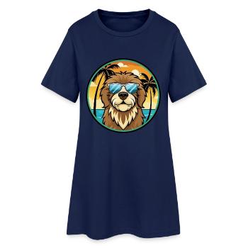 Newfoundland Dog Breed Cartoon Sunglasses Beach - Women’s T-Shirt Dress - light navy - Front