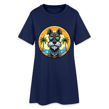Mittelschnauzer Dog Breed Cartoon Sunglasses Beach - Women’s T-Shirt Dress - light navy - Front