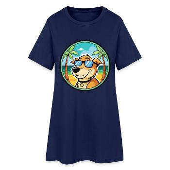 Koolie Hunderasse Cartoon Sonnenbrille Strand - Frauen T-Shirt-Kleid - Light Navy - Vorne