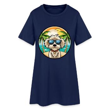Maltipoo Chien Race Dessin Animé Lunettes de Soleil Plage - Robe T-shirt Femme - marine clair - Devant