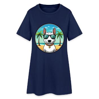 Miniatur Bullterrier Hunderasse Cartoon Beach - Frauen T-Shirt-Kleid - Light Navy - Vorne